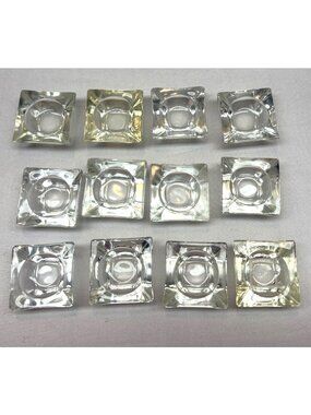 Vintage Open Salts Cellars Lot 12 Crystal Cut Glass Clear Square Salt